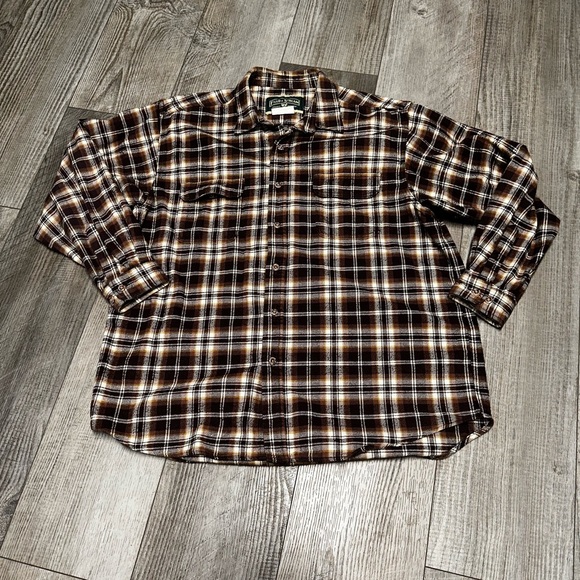 Vintage Field and Stream thick flannel plaid brown button up shirt jacket 2X - Picture 1 of 4